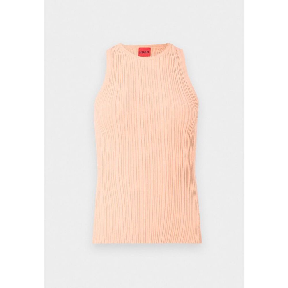 HUGO BOSS Crewneck Ribbed Sarepia Knit Sleeveless Top Bright Orange Large